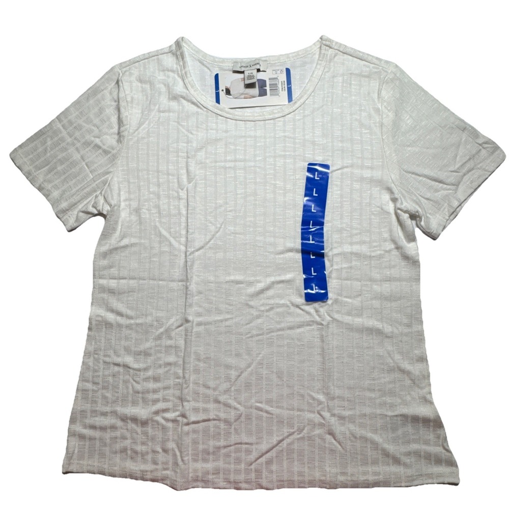 Vintage America Slub Ribbed Tee Cream Short Sleeve Crewneck Top Large 1758411‎